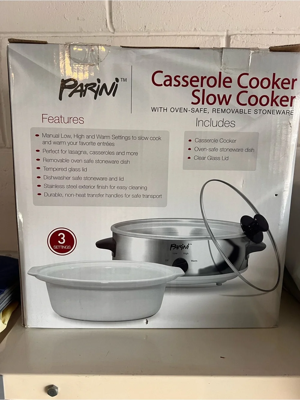 Parini White & Silver Casserole Slow Cooker - 2.5 Quart